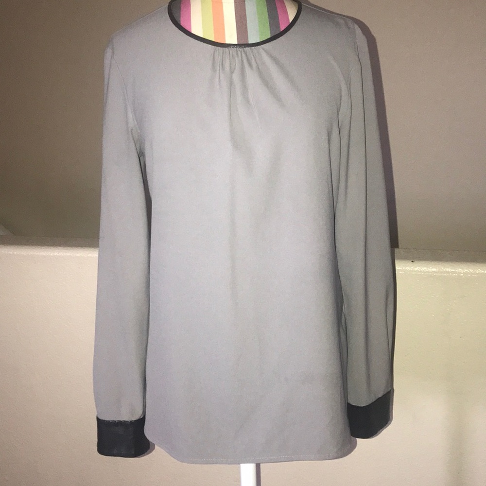 DKNY Grey blouse faux leather cuff detail